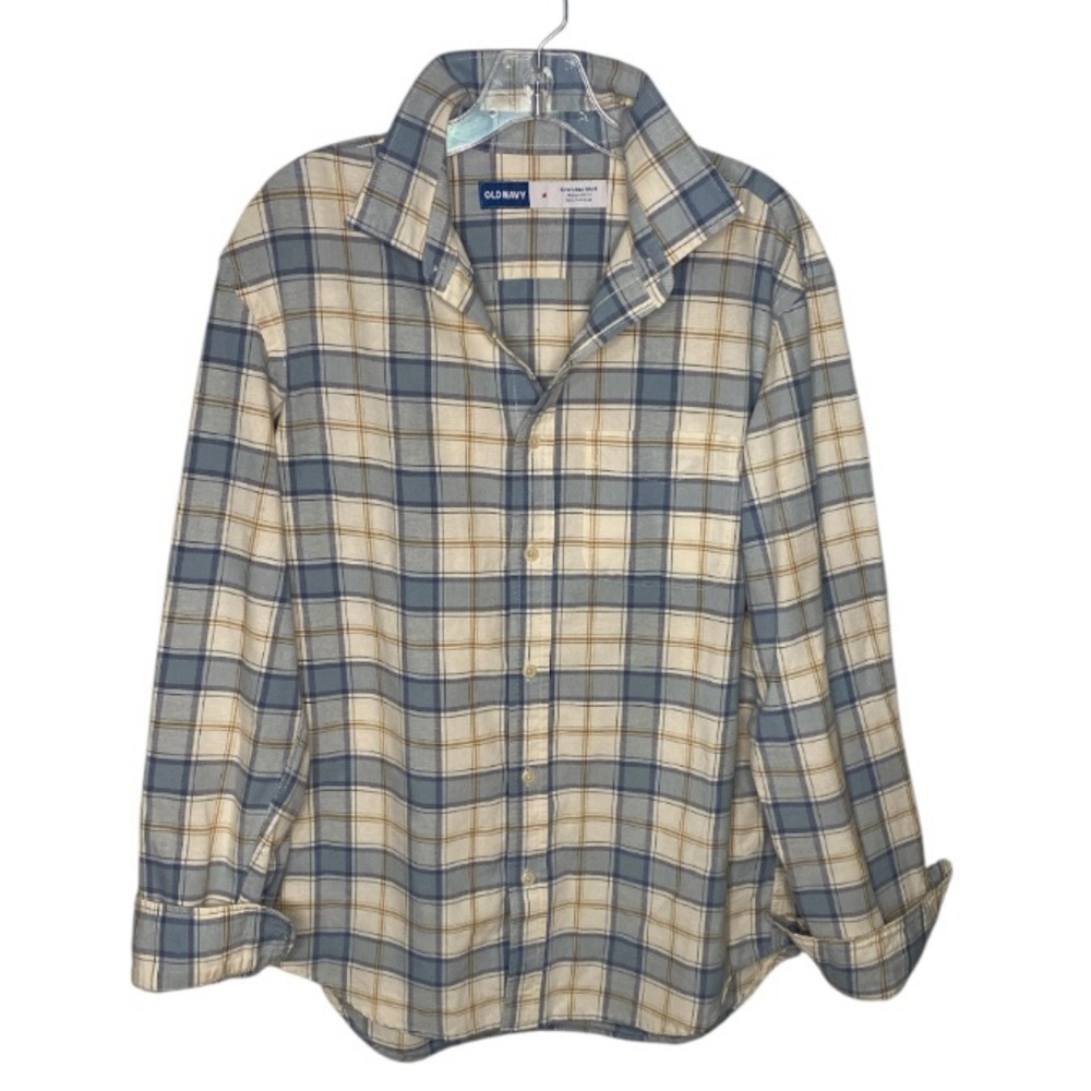 Light Blue Plaid Long Sleeve Button Down Casual Everyday Collared Shirt Sz M